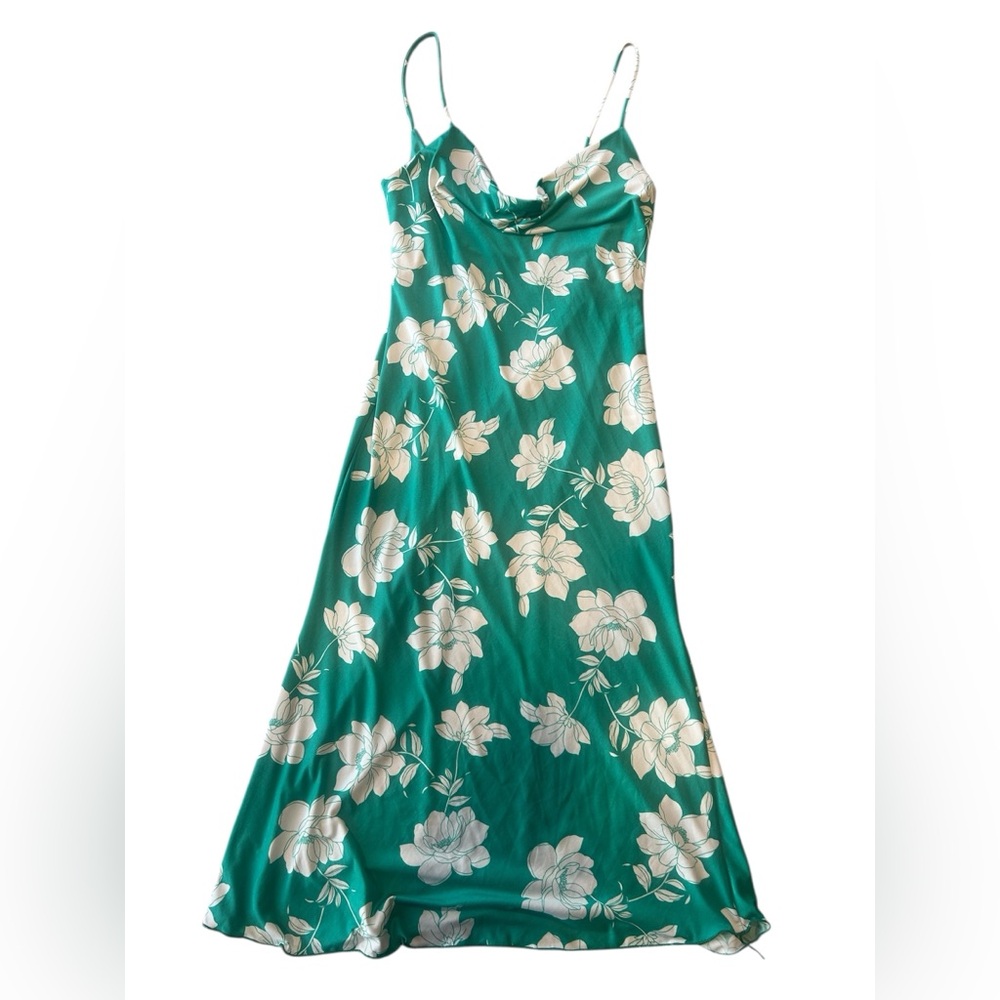 NWT Sincerely Jules Hawaiian Floral Green Cowl Neck MIDI Dress Tropical Green